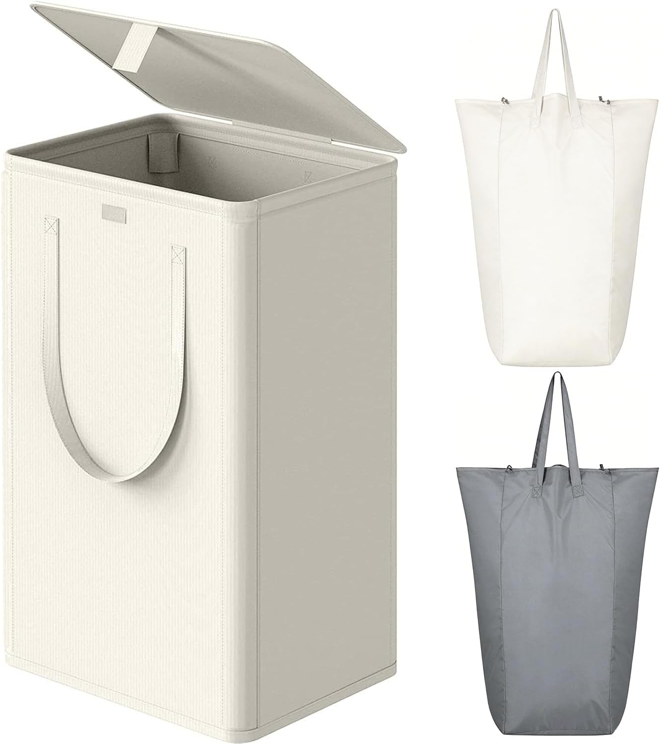 WOWLIVE 180L Laundry Hamper with Lid 3 Section,Large Laundry Basket with Removable Bags and Handles,Collapsible Dirty Clothes Hampers for Laundry,Laundry Basket Organizer for Laundry Room,Dorm,Beige