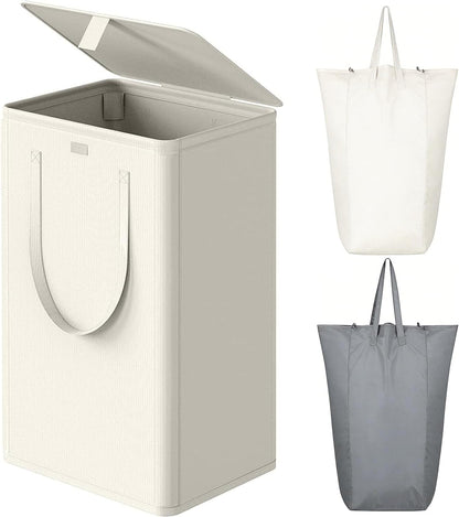 WOWLIVE 180L Laundry Hamper with Lid 3 Section,Large Laundry Basket with Removable Bags and Handles,Collapsible Dirty Clothes Hampers for Laundry,Laundry Basket Organizer for Laundry Room,Dorm,Beige