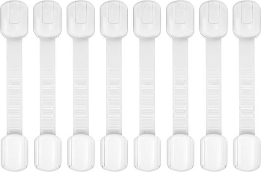 Child Safety Cabinet Locks, 8-Pack, Easy Install with 3M Adhesive, No Screws or Drilling, Multi-Purpose Latches for Cabinets, Drawers, Doors, Kitchen, Ovens, Toilets