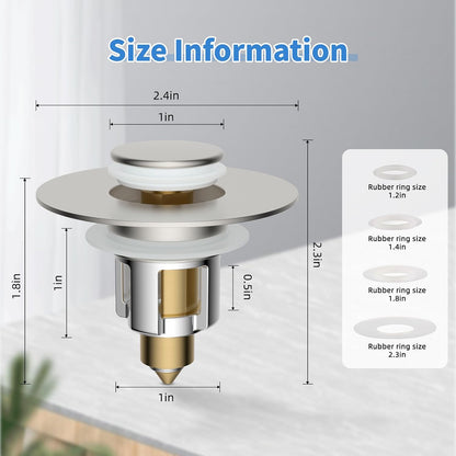 iFealClear Metal Universal Bathroom Sink Stopper, Upgraded Stainless Steel Sink Drain Strainer for 1.1''~2.36" Basin Pop Up Drain Strainer, Anti-Clogging Filter Basket, Brushed Nickel