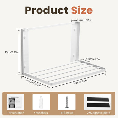 Foldable Wall Mounted Clothes Drying Rack,Space-Saving Laundry Drying Rack, Magnetic & Punch-Free Retractable Hanging Rack with 4 Drying Bars, Heavy-Duty Fold Down (Black)