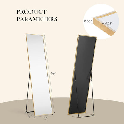 DUMOS 64"x21" Full Length Mirror, Full Body Mirror, Black | Aluminum Alloy Thin Frame, Leaning or Hanging, Suitable for Bedroom, Livingroom, Cloakroom