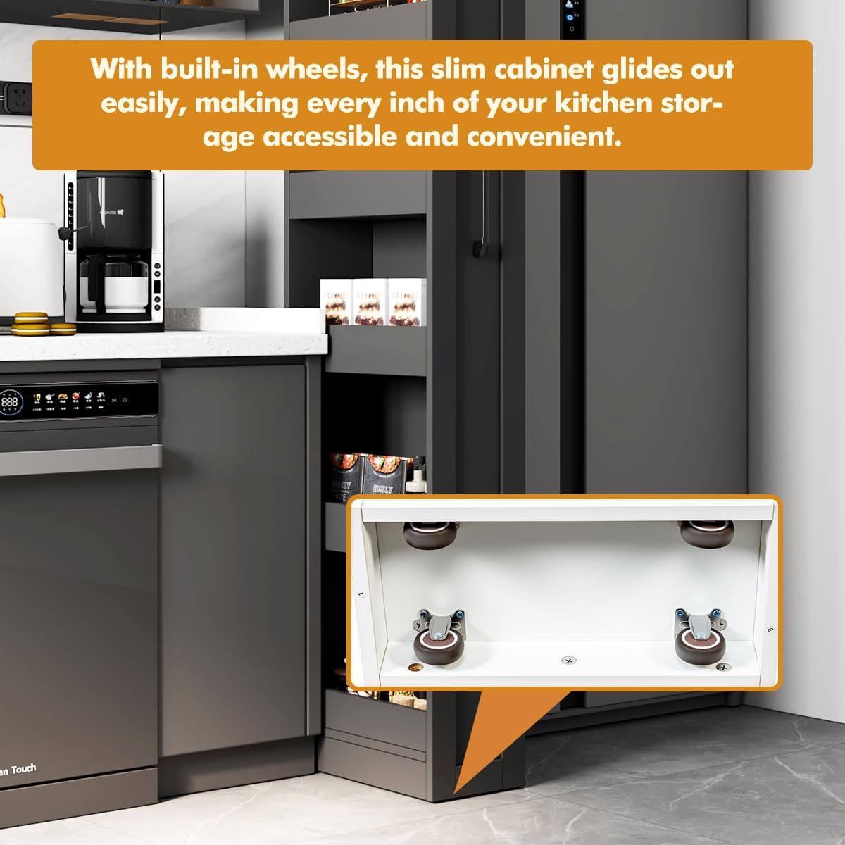 7 Tier multi-functional pull-out storage Cart for Next to Fridge, Rolling Slim Narrow Utility Cart for Small Spaces, Single sided open Spice Rack for Kitchen, Living Room & Narrow Spaces (White)