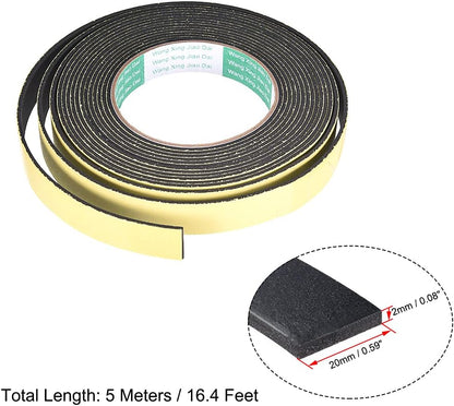 uxcell Sealing Foam Tape 5mm Wide 3mm Thick 4m/13ft Long, Self Adhesive Weather Strip for Window Door Insulation, Pack of 2