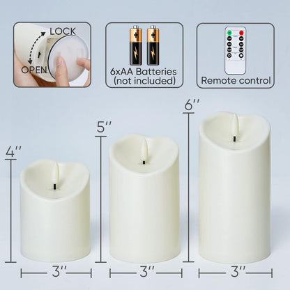 Homemory Black Flameless Candles, Halloween Candles Battery Operated with Remote and Timer, Flickering LED Pillar Candle for Theme Party, Holiday Decor, Set of 3