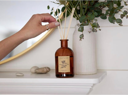 Craft & Kin Lily & Jasmine Diffuser Reed Diffuser | All Natural Essential Oil & 8 Rattan Scent Sticks | Reed Diffusers for Home, Bathroom | Long Lasting Home Fragrance in Amber Glass, 5.75oz