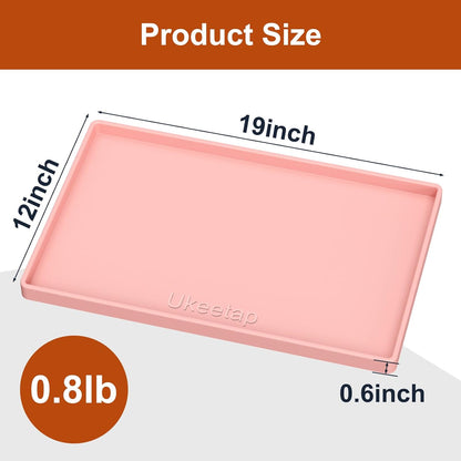 ukeetap Extra Thick Silicone Mat Waterproof with Raised Edge 19” x 12”, BPA Free Non-Slip Dog & Cat Food Mat, Feeding Mat for Food and Water Bowls, Spill Proof Mat to Protect Floors, Black