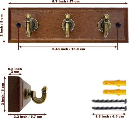 6.7" Wooden Key Holder for Wall, Decorative Key Rack with 3 Hooks (1 Pack Brown)