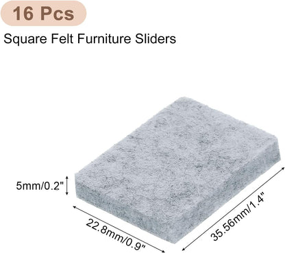 uxcell Furniture Pads, 16Pcs 1.4"x0.9" - Rectangle Self Adhesive Felt Furniture Pads, Hardwood Floor Protectors for Furniture Feet Chairs Legs (Brown)