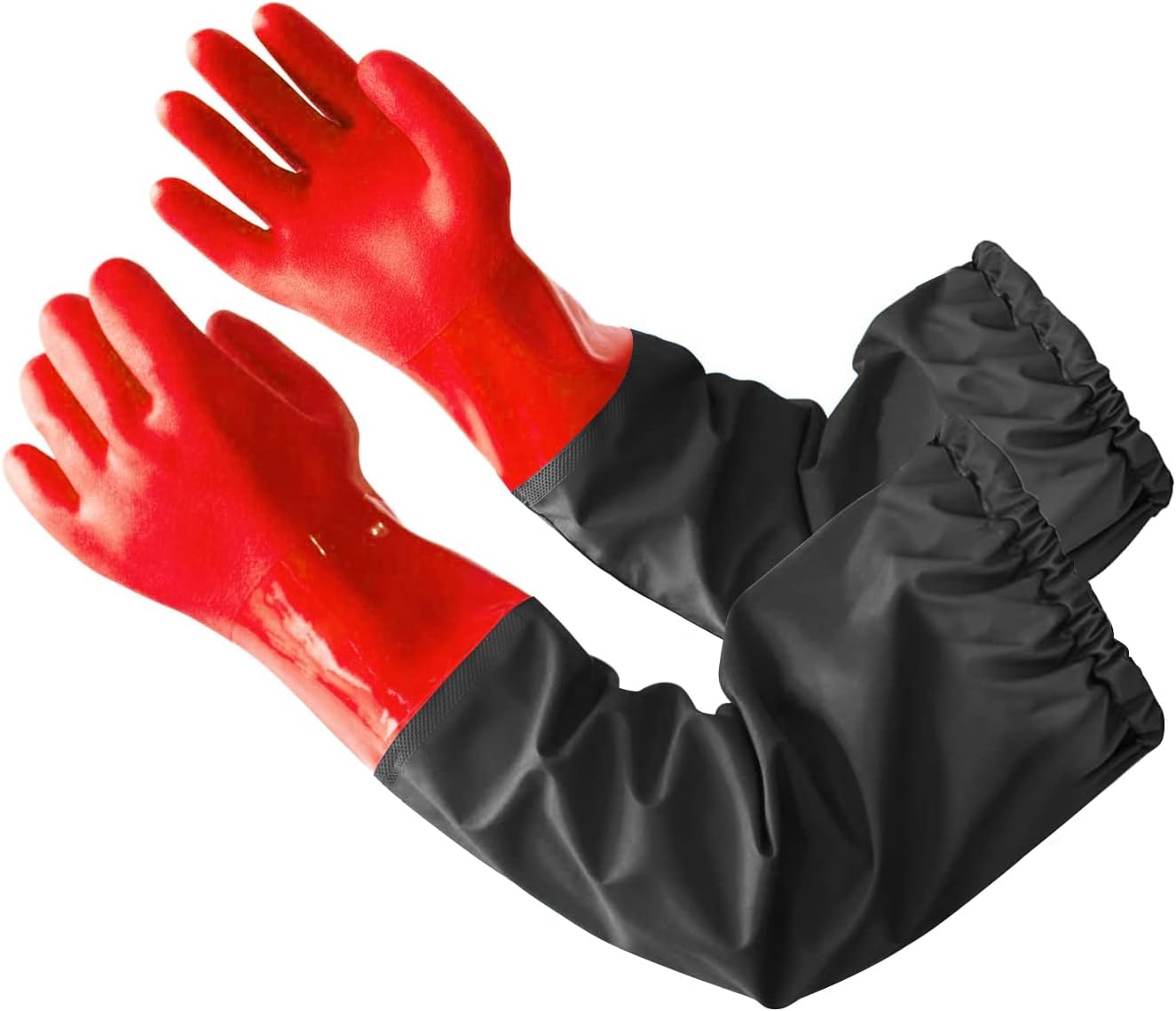 Eiito Extra-Long 26" Rubber Pond Gloves, Chemical Resistant PVC Reusable Heavy Duty Waterproof Cleaning Glove