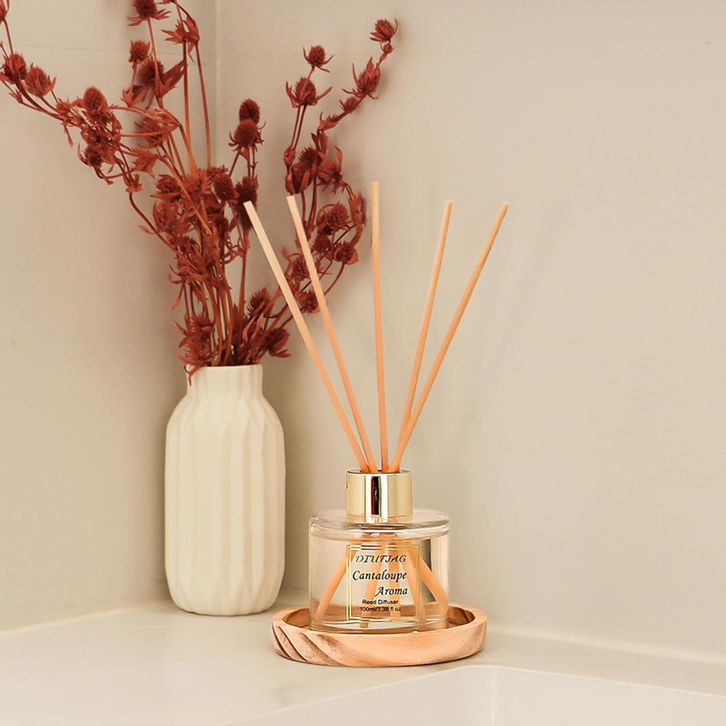100ml Scent Diffuser with 6 Fiber Sticks, 3.5 oz Reed Diffuser Set Aromatherapy Fragrance Diffusers Air Fresheners for Home Bedroom Bathroom (Coconut)