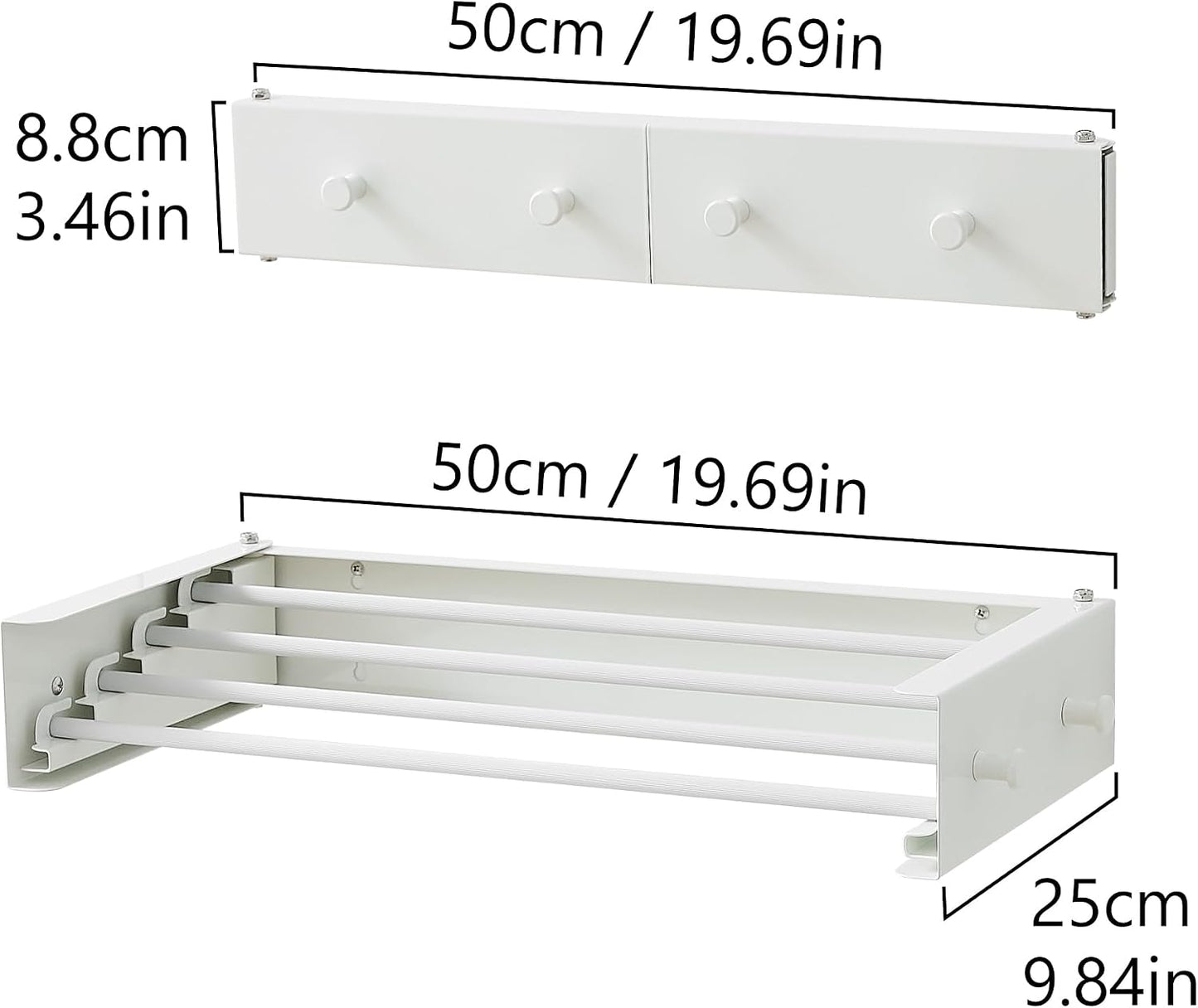 RFOUO Clothes Drying Rack, Laundry Hanger Dryer Rack, Wall Mounted Drying Rack for Laundry, Foldable Drying Rack Indoor Outdoor, 19.7" Wide, 4 Aluminum Rods, 40 lb Capacity (White 19.7")