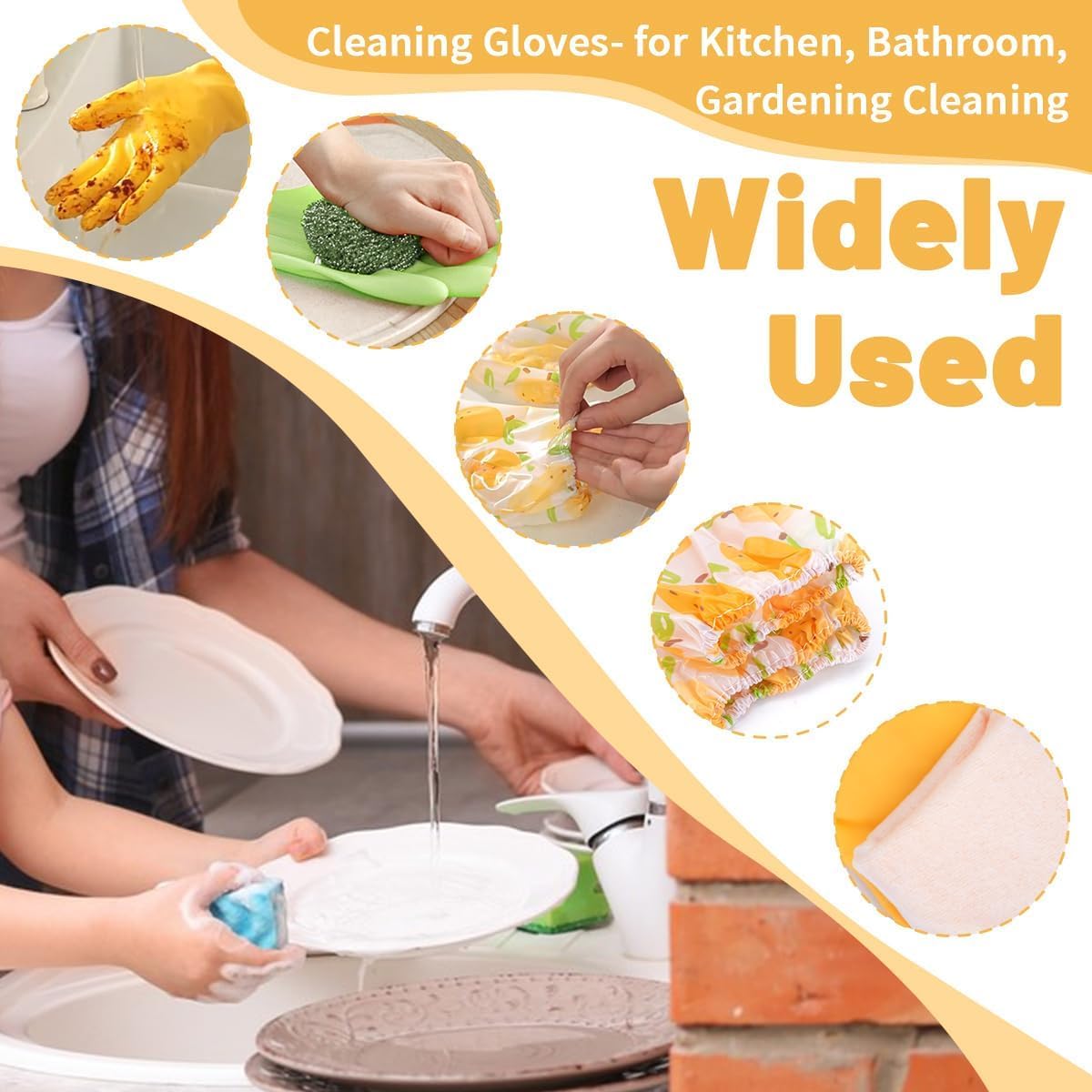 Dishwashing Cleaning Gloves, Rubber Kitchen Glove 2 Pairs | Reusable Latex Free Gloves with Cotton Lined, Long Waterproof Household Glove for Laundry Cleaning Working Gardening Cooking