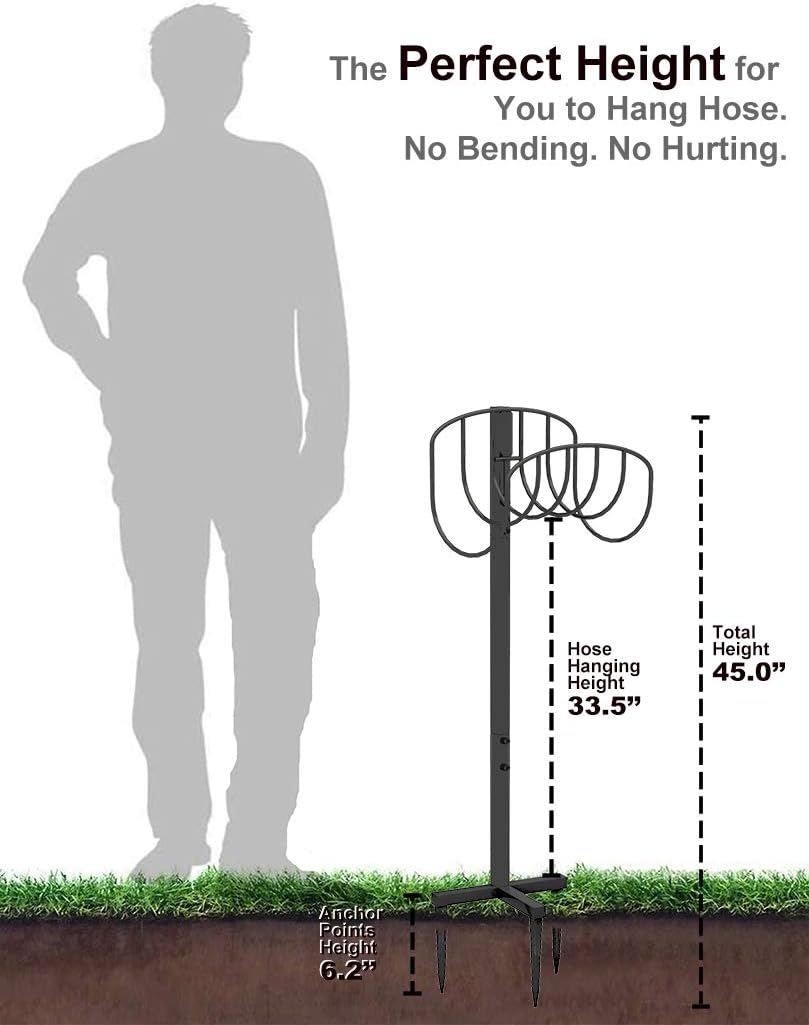Artigarden Freestanding Garden Hose Holder Hanger, Outdoor Heavy Duty Metal Water Hose Storage Holders Stand Organizer Rack Detachable Stake, Holds 150 Ft of Hoses for Outside Lawn Yard, Black