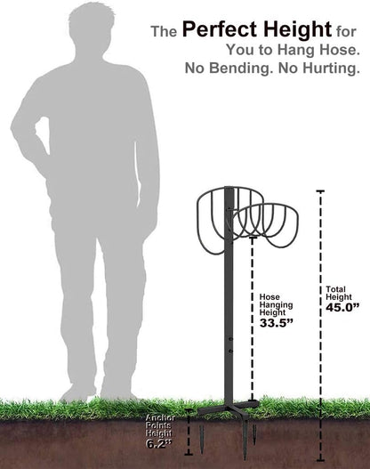 Artigarden Freestanding Garden Hose Holder Hanger, Outdoor Heavy Duty Metal Water Hose Storage Holders Stand Organizer Rack Detachable Stake, Holds 150 Ft of Hoses for Outside Lawn Yard, Black