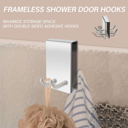 BRBASAP Door Hook Towel Matte Nickel Hooks for Frameless Glass Shower Doors Stainless Steel Over Door Hanger for Bathroom Robe Towel Holder Razor Squeegee and Loofah Fits 0.32-0.66in Doors