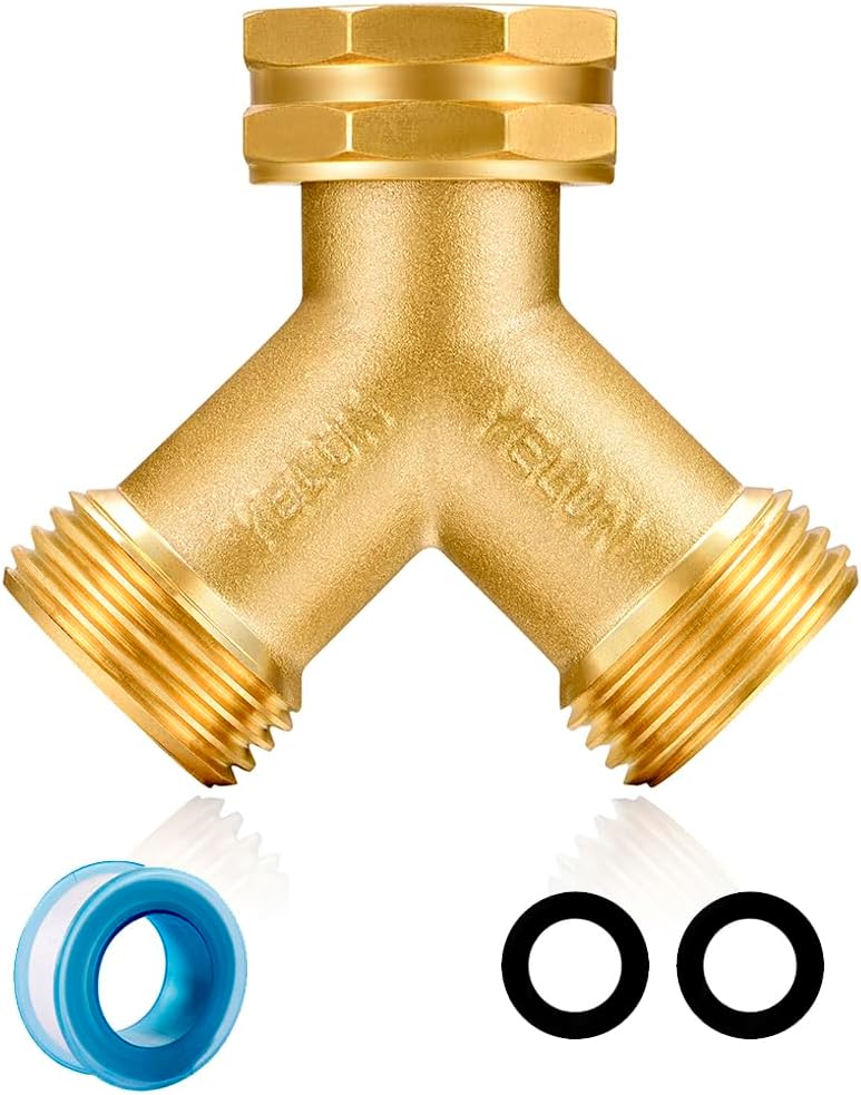 Garden Hose Splitter,2 Way Connector Heavy Duty Brass, Garden Faucet,Splitter for Outdoor Faucet, Hose y Splitter, Hose Bib Splitter (1 SET)