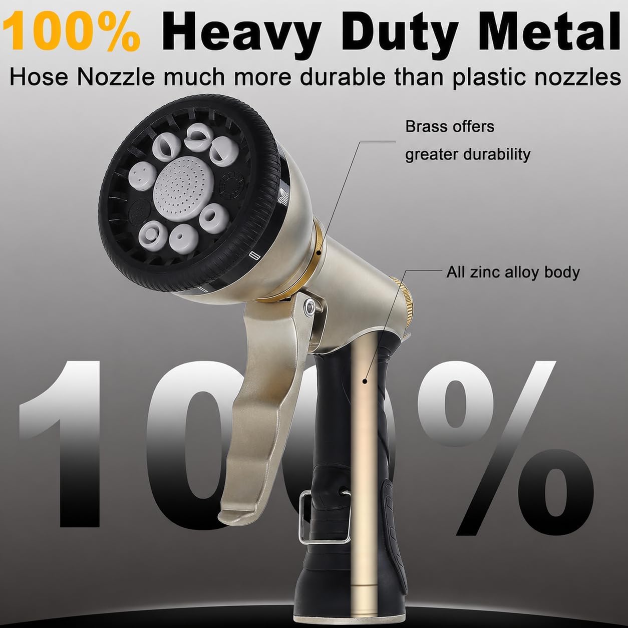 Garden Hose Nozzle,Heavy Duty Metal Hose Sprayer,High Pressure Rust Resistant Water Hose Nozzle with Lockable Trigger,9 Spray Patterns for Car Pet Washing, Plants & Lawns Watering,Outdoor Cleaning