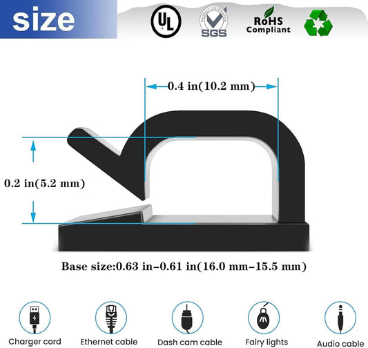 Cable Clips，50PCS Electrical Cord Management Adhesive Cable Wire Clip Wire Clips wall，Used for Cars, Offices, and Homes Cable Clips Cord Organizer (Transparent)