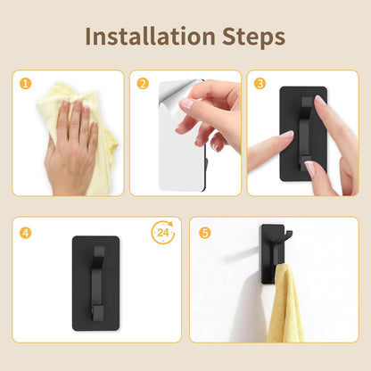 STWWO Adhesive Wall Coat Hooks, Black Heavy Duty Hooks for Hanging, Towel Hooks for Walls No Damage, 4 Pack