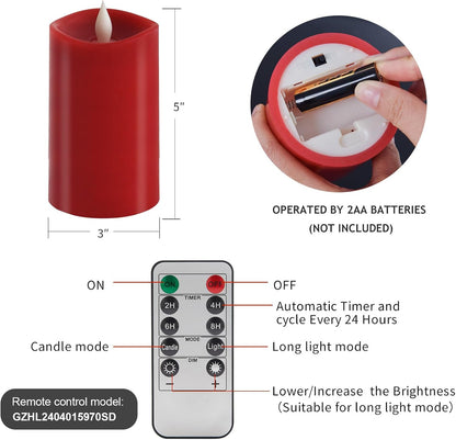 3x3 Flickering Flameless Candles Set of 2, 2AA Battery Life 600 Hours Battery Candles Flickering with Timer,3 inch Flameless Candles with Remote for Indoor/Outdoor, Ivory