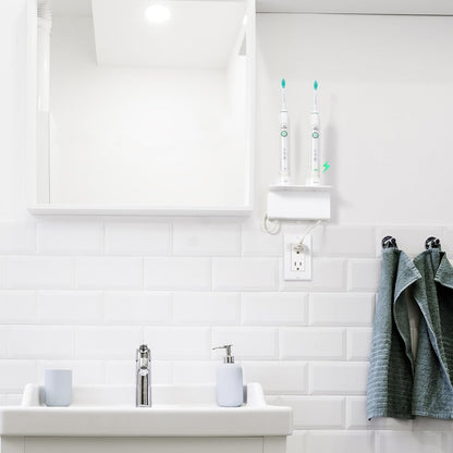 OAPRIRE Electric Toothbrush Holder for Bathroom, Acrylic Electric Toothbrush Holder Wall Mounted Come with Cable Organizer, Saving Space and Convenient Charging - White