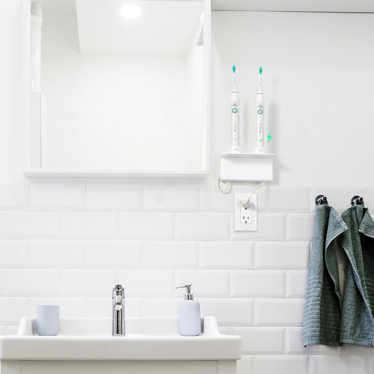 OAPRIRE Electric Toothbrush Holder for Bathroom, Acrylic Electric Toothbrush Holder Wall Mounted Come with Cable Organizer, Saving Space and Convenient Charging - White