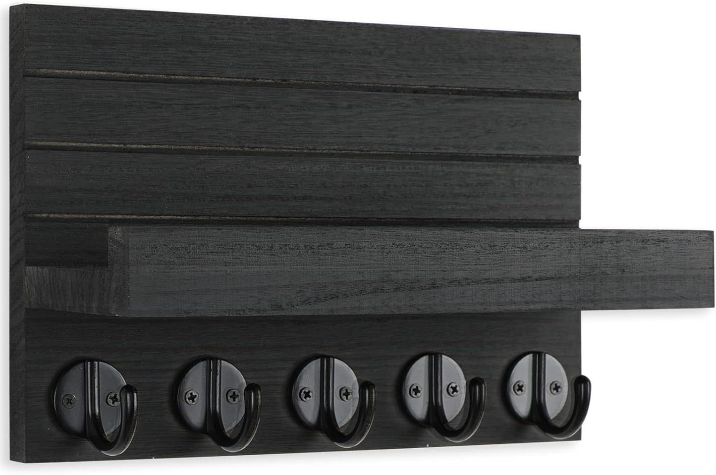 Lwenki Key Holder for Wall, Decorative Key and Mail Holder with Shelf Has Large Key Hooks for Bags, Coats – Paulownia Wood Key Hanger with Mounting Hardware (9.8”W x 6.7”H x 4.2”D) (Brown)