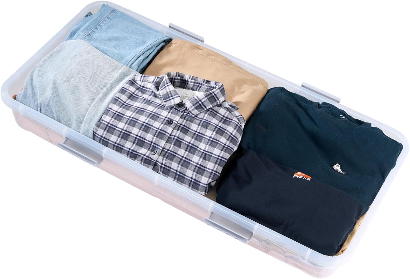 VEVOR Under Bed Storage with Wheels, 39.8 x 20.1 x 5.9 inch Underbed Containers, Underbed Shoes Organizer with Lid & Gray Latch, Rolling Under the Bed Storage Bins for Clothes Shoes Blankets, 2 Pack