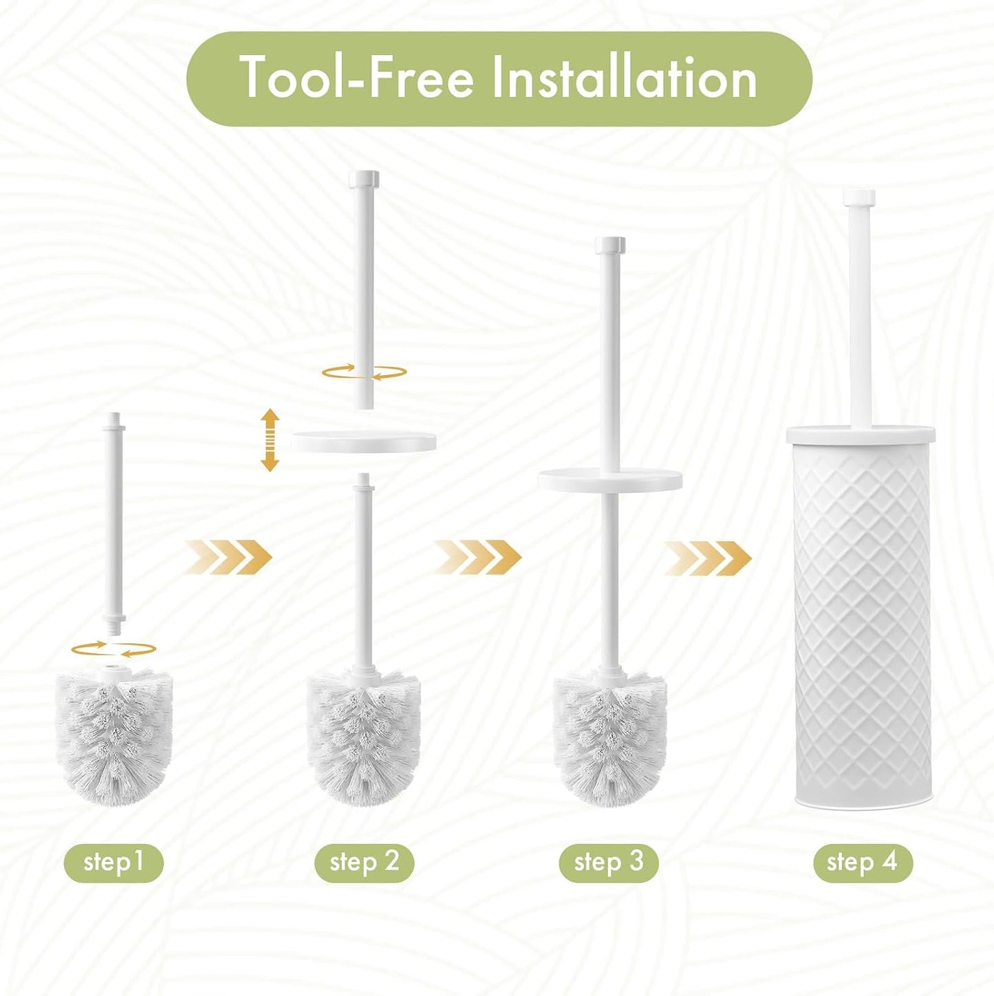 Toilet Bowl Brush and Holder Set 2 Pack with 4 Extra Brush Heads | Extra Long Handle with Splash Guard Cover, Tool-Free Installation, Bathroom Space-Saving, Cleaner Sets for Apartments, RV (White)