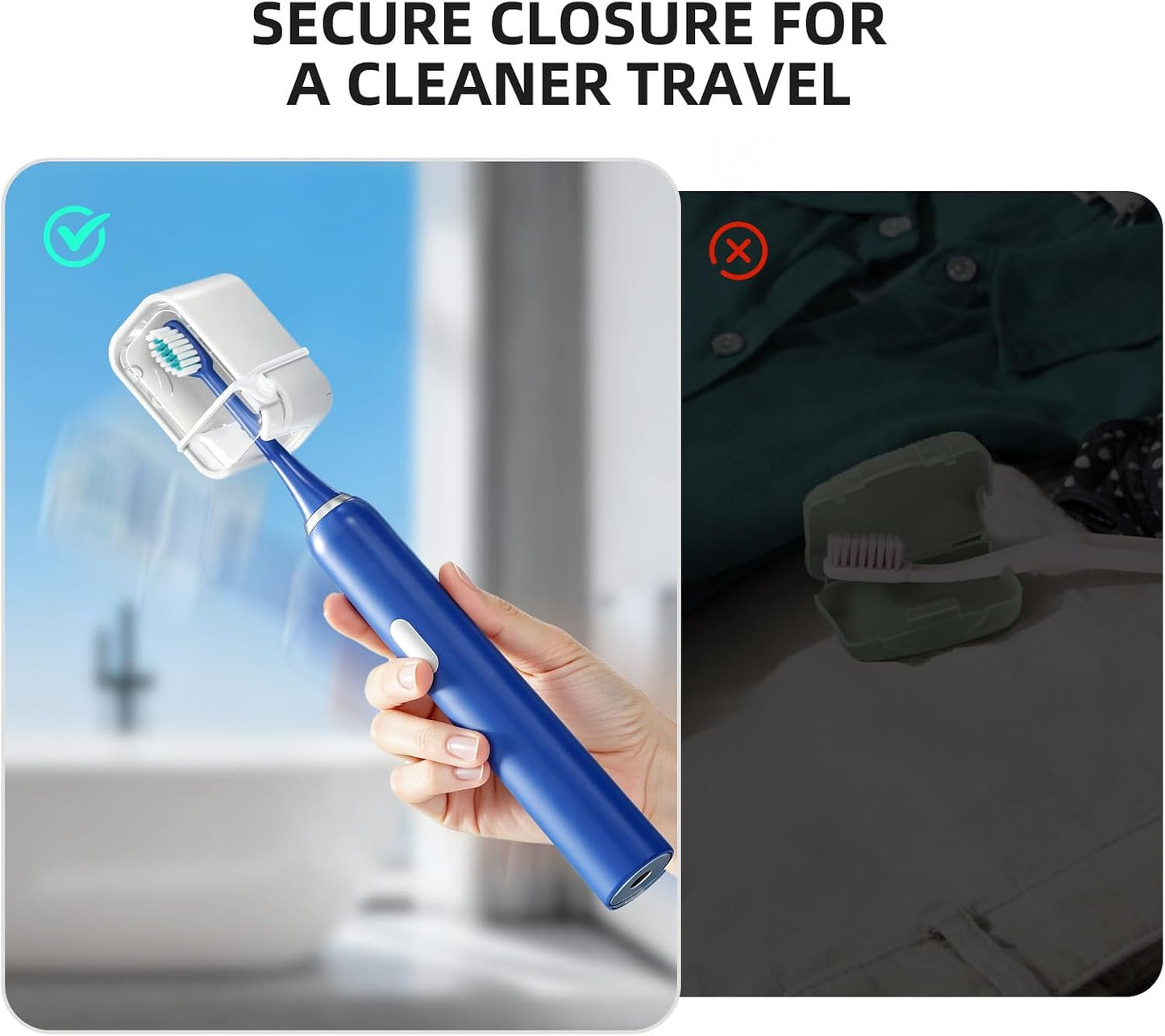 Travel Toothbrush Cover 2PCS,【Innovative Band Design】 Stay Closed Electric Toothbrush Covers Caps, Toothbrush Head Cover for Travel, Camping,Bathroom, Business