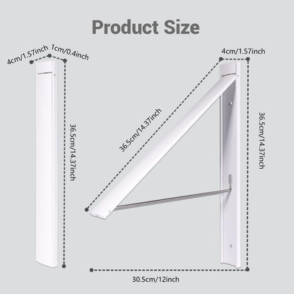 No Drill Wall Mounted Drying Rack 65 lb Aluminum, White | Wall rack folds flat to 0.39 inch. Holds 8-11 shirts. Pearl white finish for apartment, bathroom, RV, dorm.