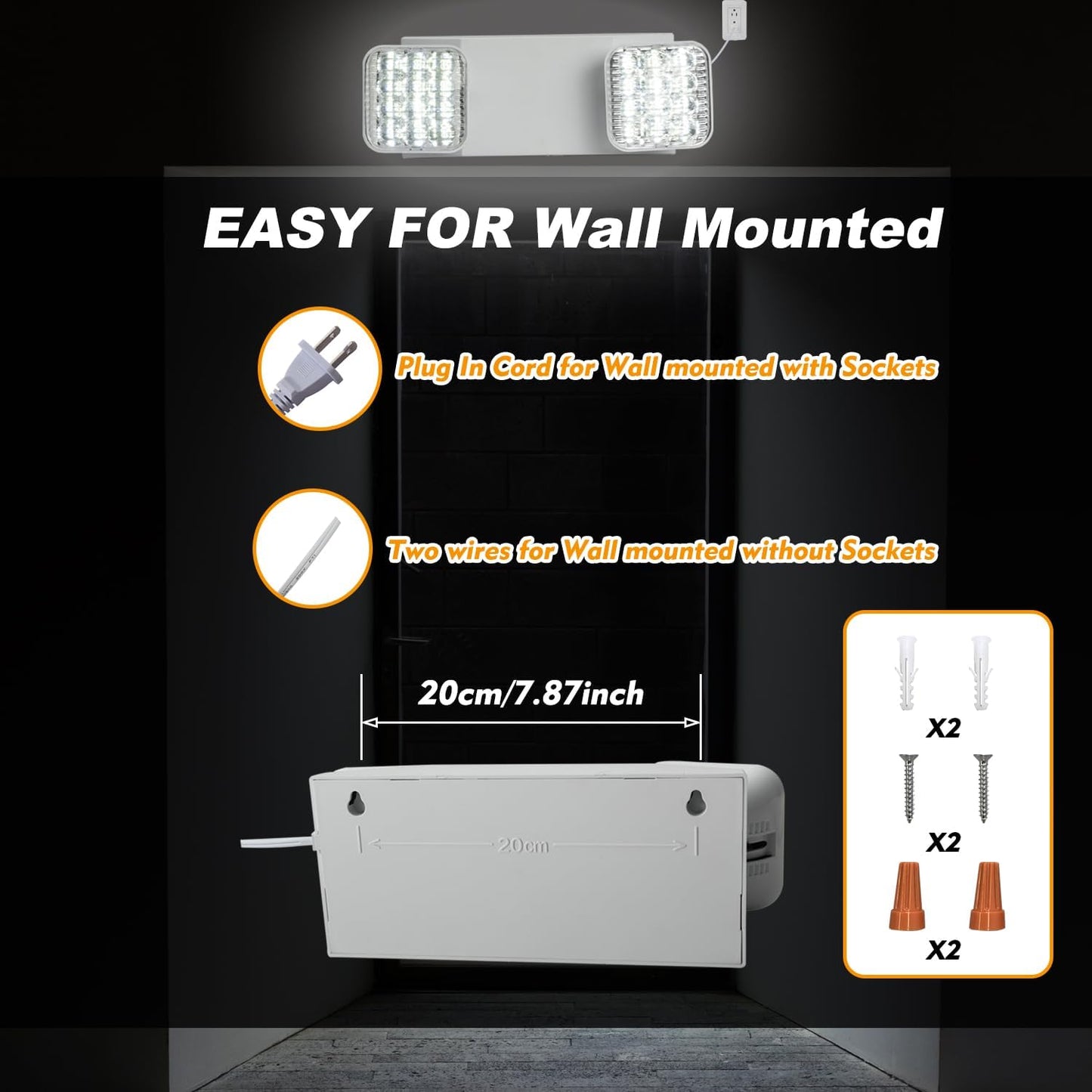 Plug in Emergency Lights for Business Home Power Failure 4Hours 300lm LED Commercial Emergency Light Fixtures with Battery Backup Rechargeable Adjustable Two Heads AC85-277V