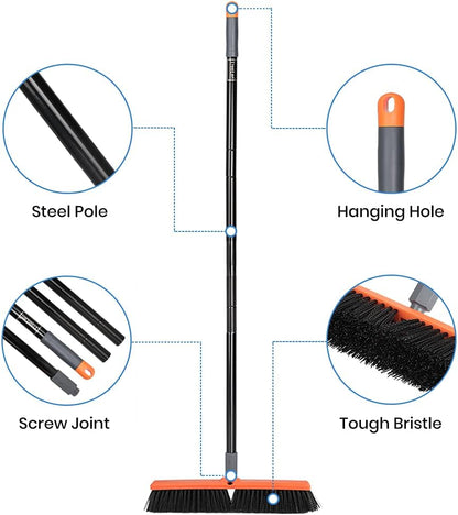 TreeLen 18 inch Push Broom Outdoor - Heavy Duty Broom for Driveways, Sidewalks, Patios and Deck Cleans Dirt, Debris, Sand, Mud, Leaves and Water-18 Wide Bristles