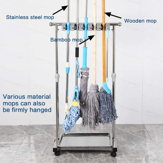 Broom And Mop Holder Put Wet Mops Movable Floor-Mounted Mop Rack Floor Standing Cleaning Tool Cart Storage For Garden Garage Schools, Hospitals, Factories, Hotels,Property Companies (12racks)