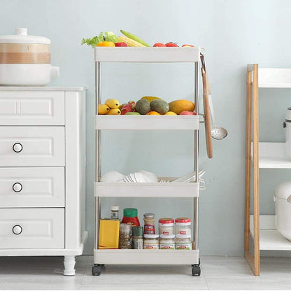 Modern Home 4-Tier Rolling Storage Cart with Bins – Slim Organizer for Bathroom, Kitchen, Laundry & Pantry – Mobile Utility Shelves with Wheels