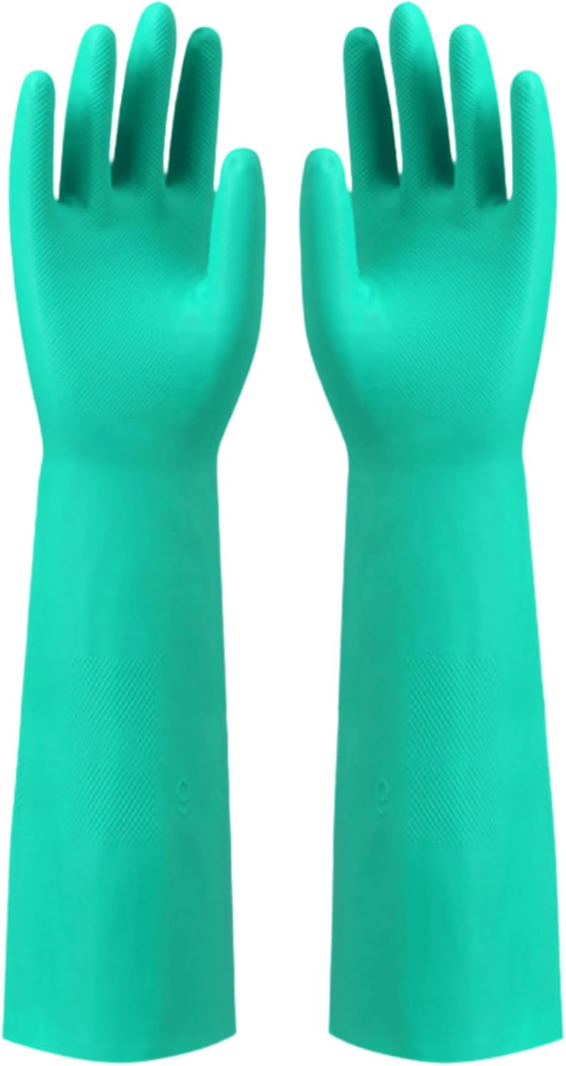 Long Sleeved Durable Nitrile Gloves 18in Reusable,Heavy duty Rubber Cleaning kitchen Cooking Anti Slip Dishwashing