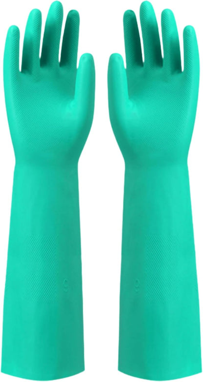 Long Sleeved Durable Nitrile Gloves 18in Reusable,Heavy duty Rubber Cleaning kitchen Cooking Anti Slip Dishwashing