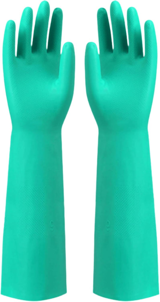 Long Sleeved Durable Nitrile Gloves 18in Reusable,Heavy duty Rubber Cleaning kitchen Cooking Anti Slip Dishwashing