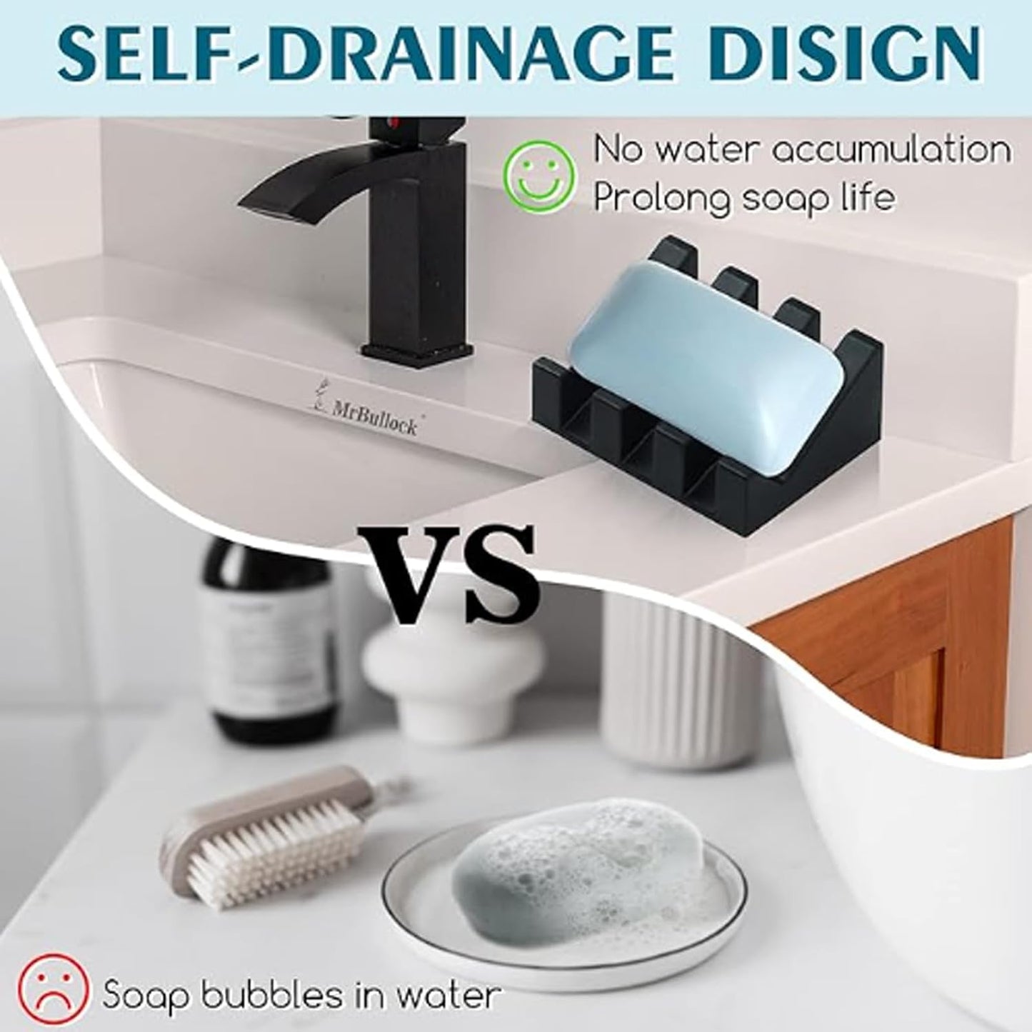 Silicone Soap Dish, Bar Soap Holder for Shower Bathroom, Kitchen, Bathtub, Self Draining Waterfall Drying Tray Keep Soap Bars Dry Clean & Easy Cleaning (Black)