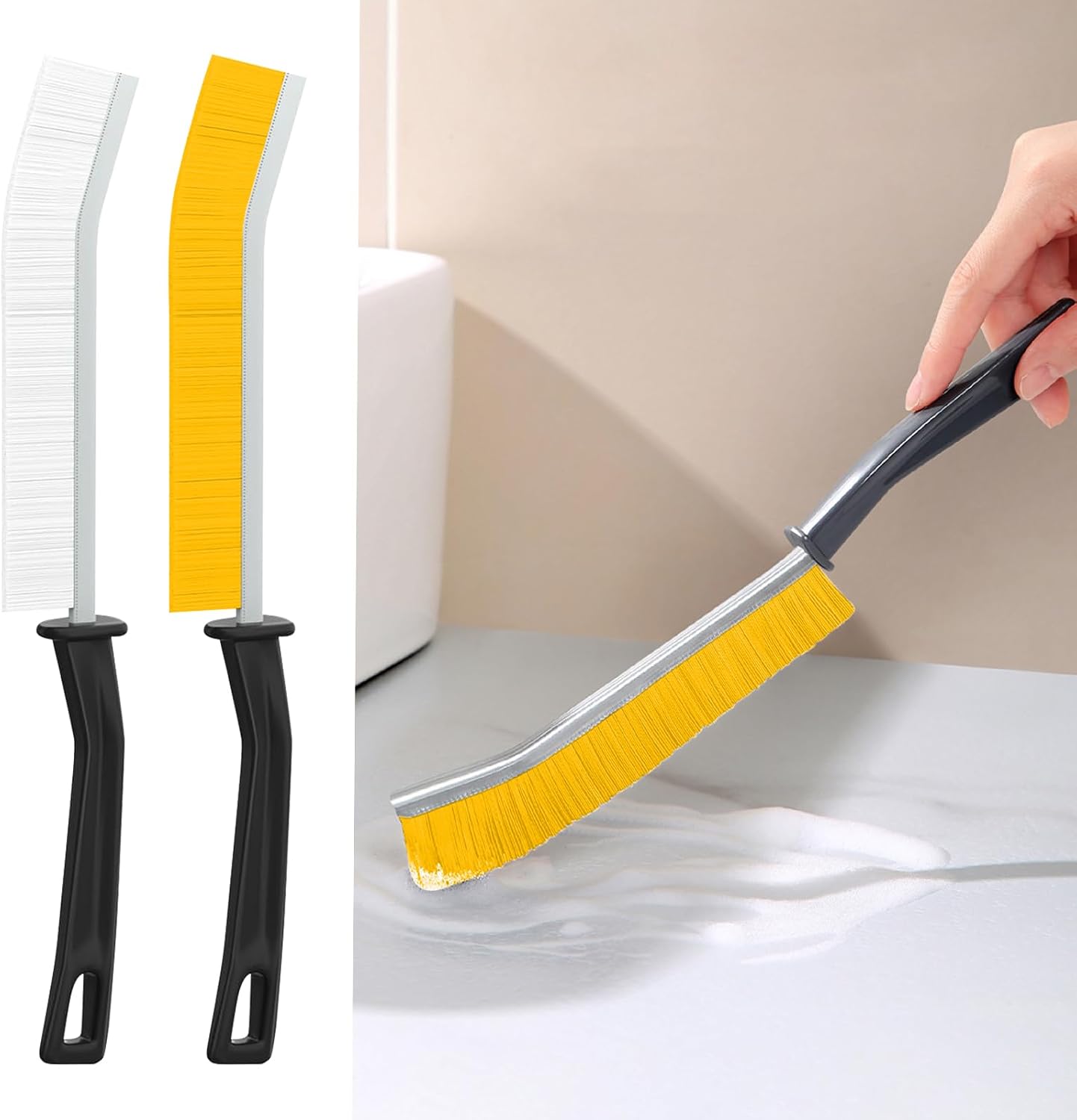3 PCS Cleaning Gap Brush Set Narrow Crevice Scrub Brush with Stiff Bristles Handle Detail Cleaning Brushes for Home,White,Yellow,Red
