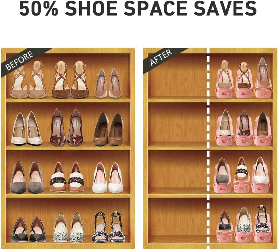 NVGSN Shoe Slots Organizer 20 Pack - Shoe Stackers, Space Savers 50%, 4 Levels Adjustable, Double Layer Holders for Closet, White