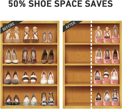 NVGSN Shoe Slots Organizer 20 Pack - Shoe Stackers, Space Savers 50%, 4 Levels Adjustable, Double Layer Holders for Closet, White