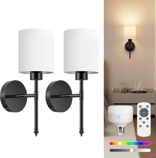 NIORSUN Battery Operated Wall Sconce Set of 2, Gold Wireless Rechargeable Wall Lights with 5200mAh Dimmable Detachable Bulbs and Remote, 9 Colors Sconces Wall Decor for Bedroom Living Room Hallway