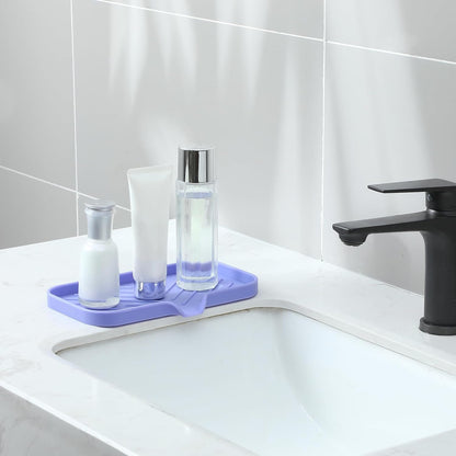 MicoYang Silicone Bathroom Soap Dishes with Drain Spout-Bathroom and Kitchen Sink Organizer,Sponge Holder,Dish Soap Tray,Perfect for Dispenser,Scrubber,Bottle,Cup on Sink or Counter-Coffee 4.9"×3.2"