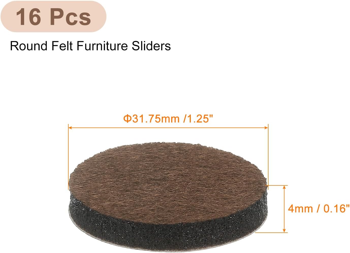uxcell Furniture Pads, 24Pcs 1.25" - Round Self Adhesive Felt Furniture Pads, Floor Protectors for Furniture Feet Chairs Legs Hardwood Floors (Brown)
