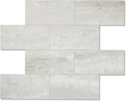 10- Sheet Polished White Peel and Stick Backsplash, 12’’Luxury PVC Ceramic Look Self Stick Subway Tiles, Waterproof Peel and Stick Wall Tiles for Kitchen and Bathrrom