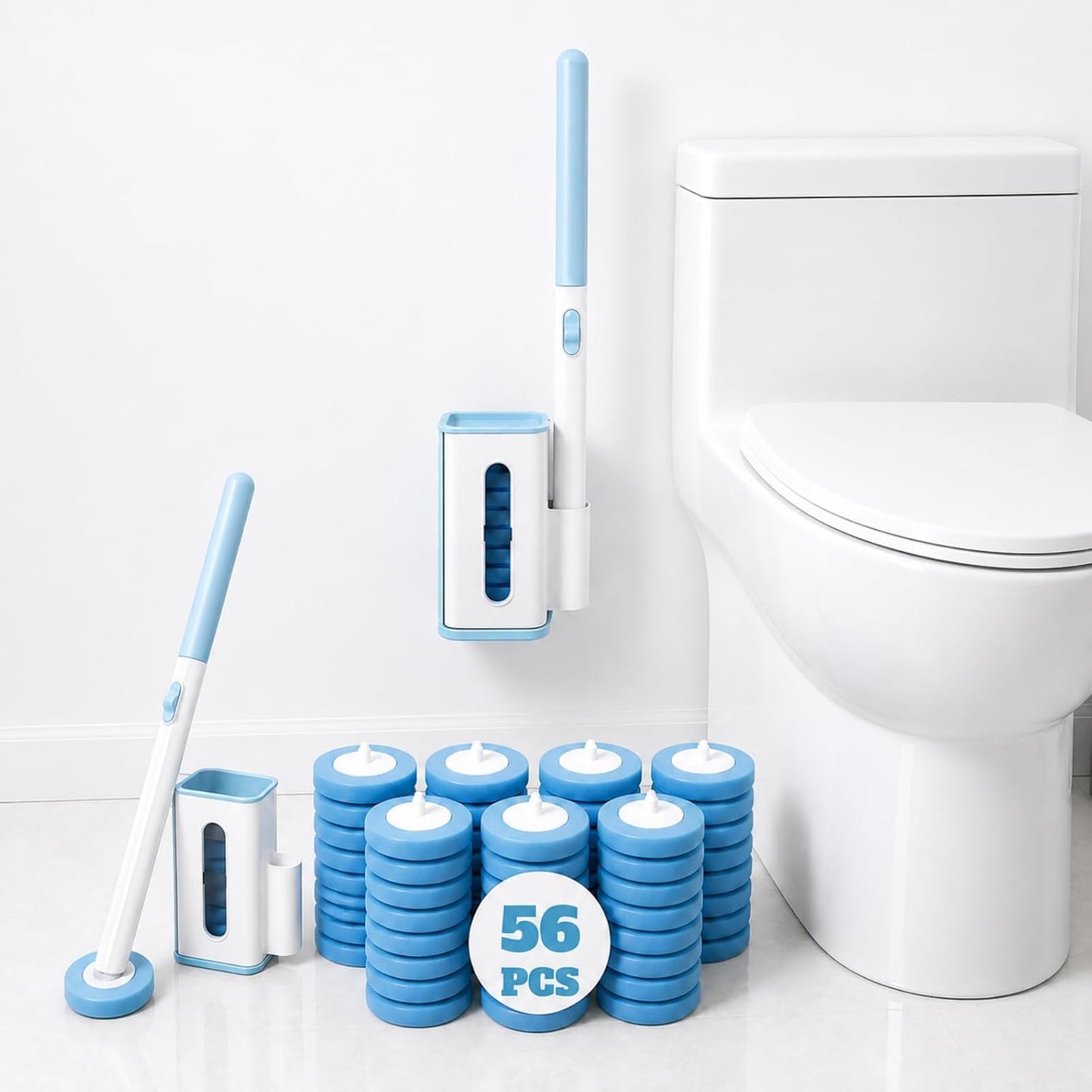 RV Toilet Brush, RV Accessories, Wall Mount Toilet Brush, 64 Toilet Refills | Hands Free Toilet Brush, One-Button Release, RV Toilet Brush and Holder Set, Compact Design, Camper Bathroom Accessories
