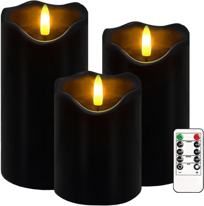 Flameless Candles Lights, Set of 3 Flickering LED Candles with Remote & Timer, Dimmable Electric Pillar Candles Battery Operated, Green Candles for Home St. Patrick’s Day Christmas Decor (Green)