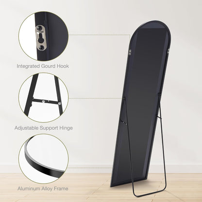 DUMOS 64"x21" Arched Full Length Floor Mirror, Full Body Mirror with Stand, Shatterproof Tempered Glass, Modern Aluminum Alloy Frame, Free Standing or Leaning for Home Decor, Gold
